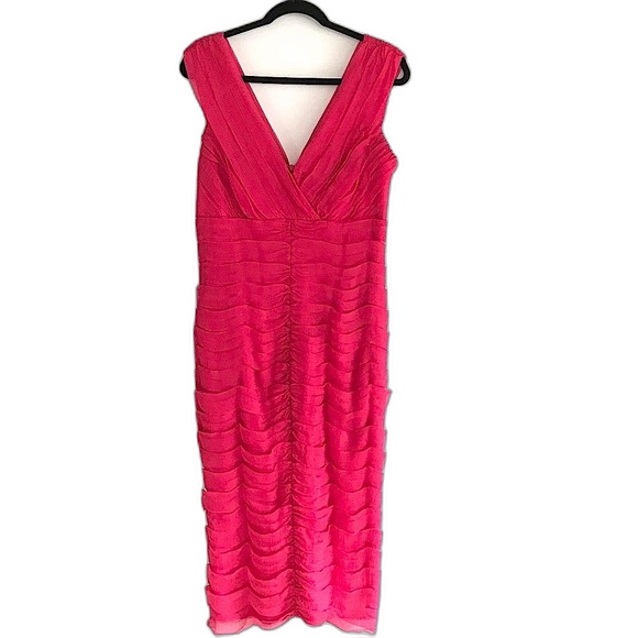 Tadashi Collection Bright Pink Silk Chiffon Scalloped Sleeveless Sheath Dress 12